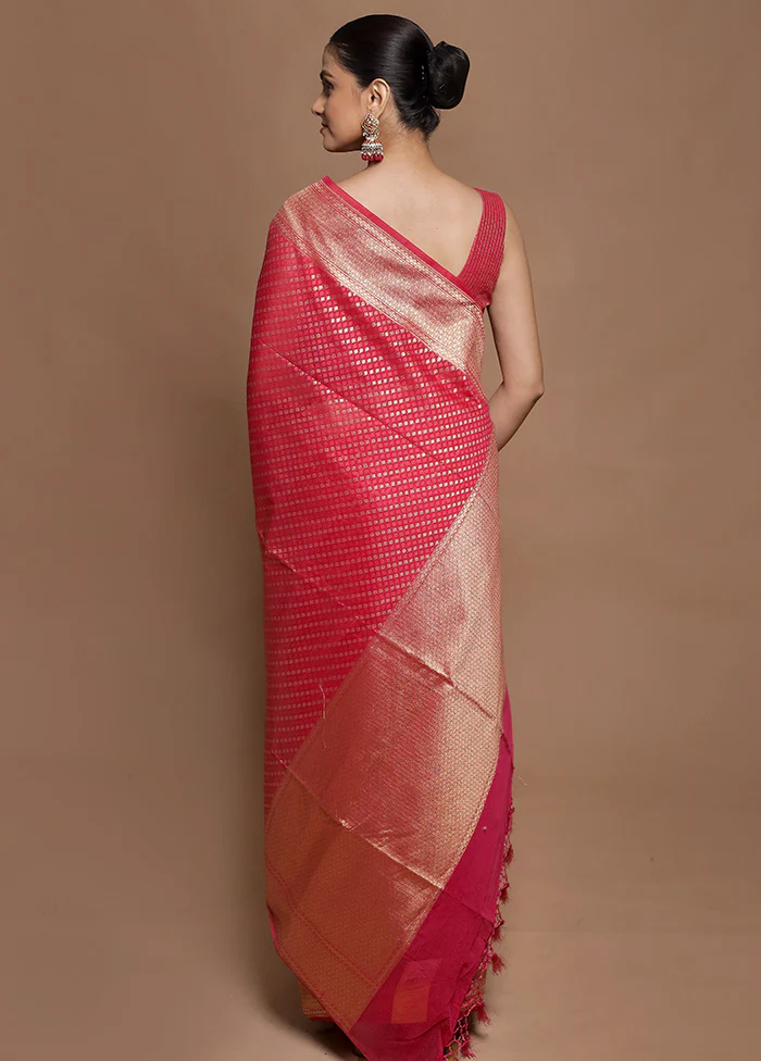 Pink Kora Silk Saree With Blouse Piece - Image 3
