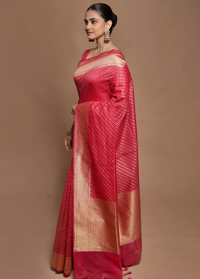 Pink Kora Silk Saree With Blouse Piece - Image 4