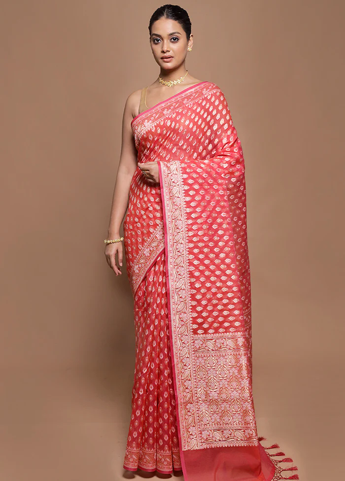 Pink Kora Silk Saree With Blouse Piece