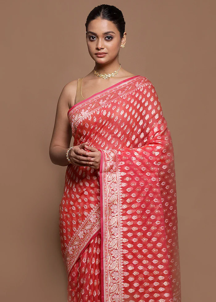 Pink Kora Silk Saree With Blouse Piece - Image 2