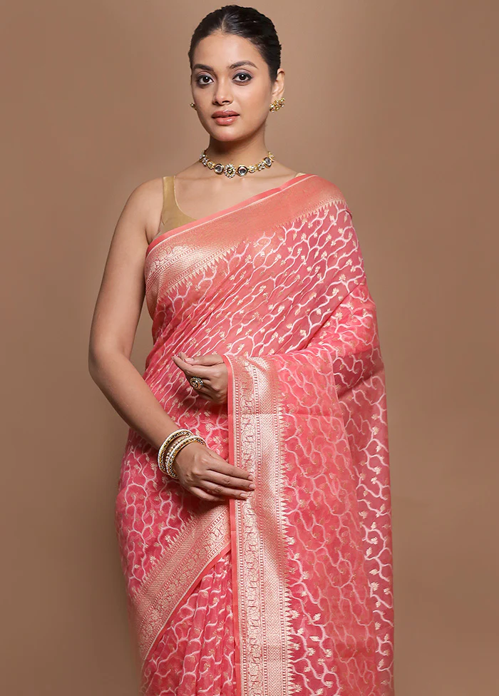 Pink Kora Silk Saree With Blouse Piece - Image 2