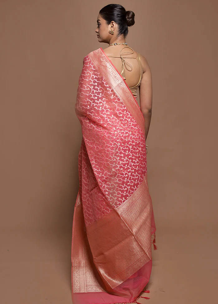 Pink Kora Silk Saree With Blouse Piece - Image 3