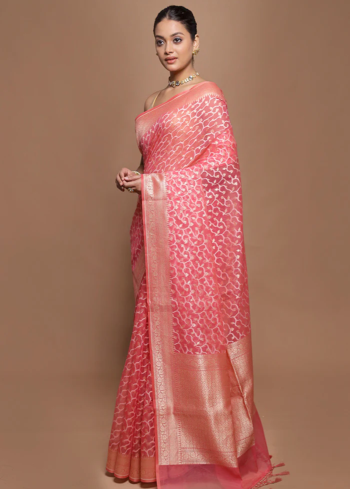 Pink Kora Silk Saree With Blouse Piece - Image 4