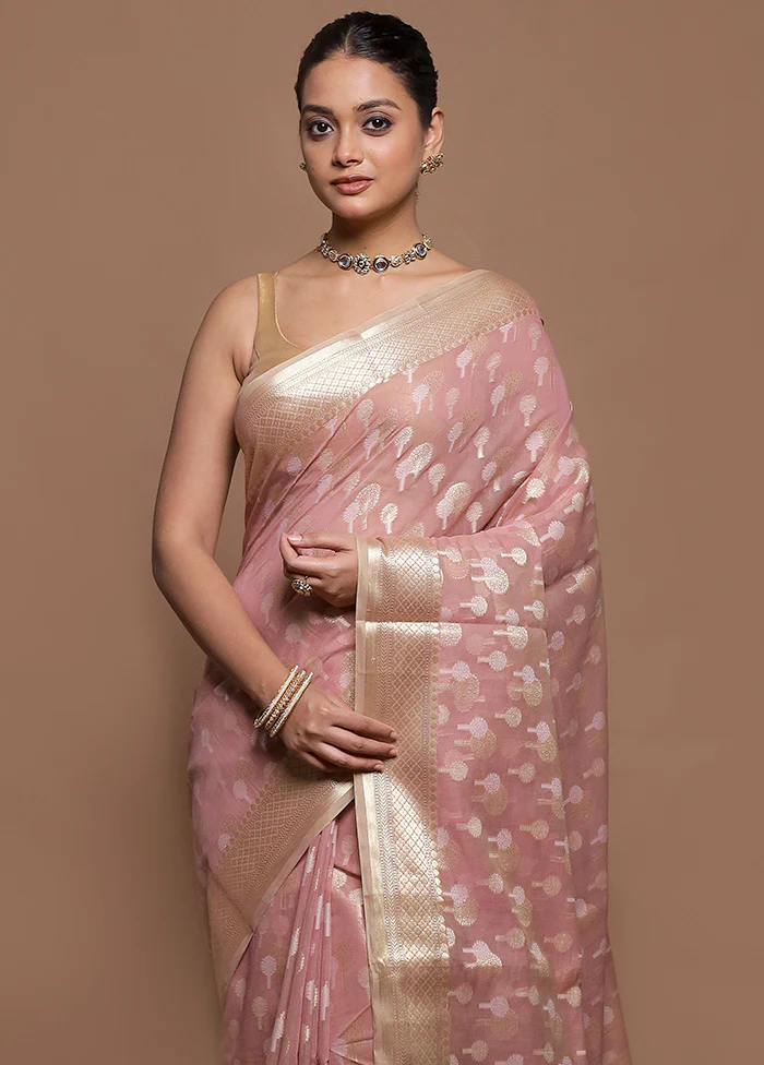 Pink Kora Silk Saree With Blouse Piece - Image 2