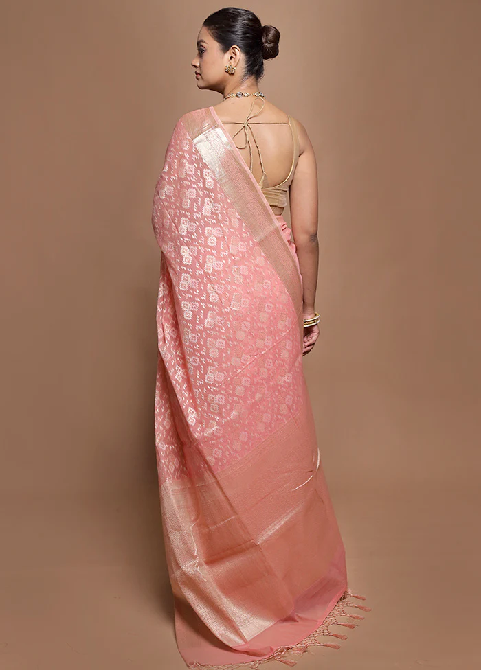 Pink Kora Silk Saree With Blouse Piece - Image 3