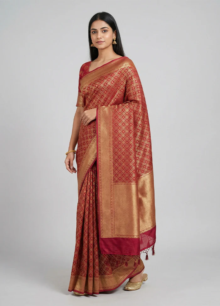 Pink Kora Silk Saree With Blouse Piece
