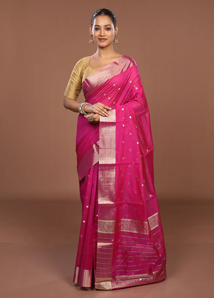 Pink Kora Silk Saree With Blouse Piece - Image 2