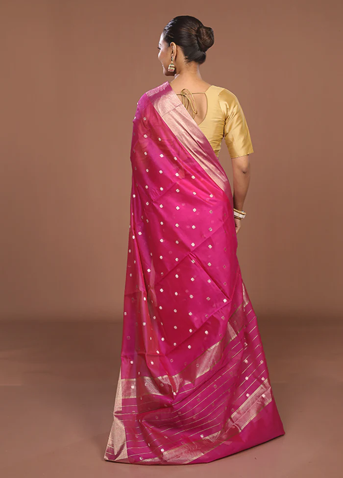 Pink Kora Silk Saree With Blouse Piece - Image 3
