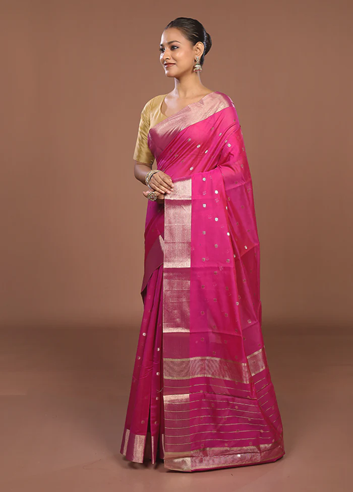 Pink Kora Silk Saree With Blouse Piece - Image 4