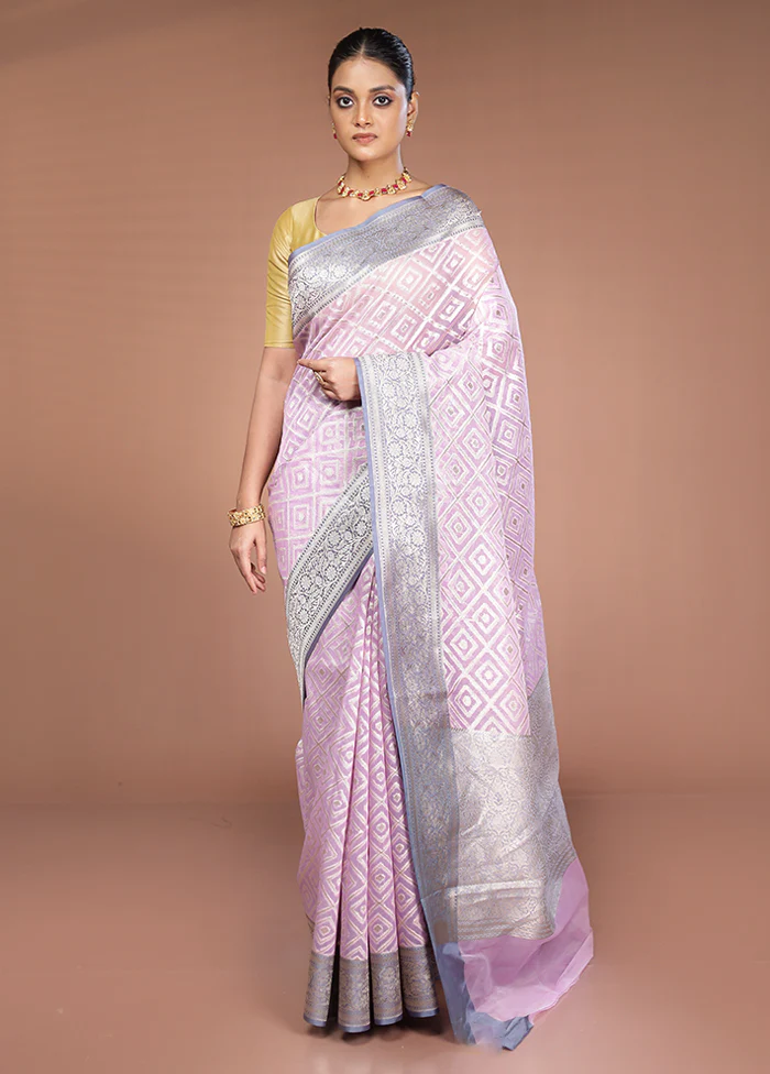 Pink Kora Silk Saree With Blouse Piece - Image 2