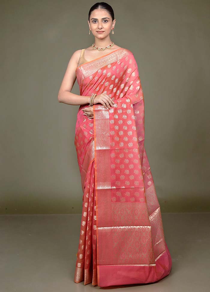 Pink Kora Silk Saree With Blouse Piece - Image 2