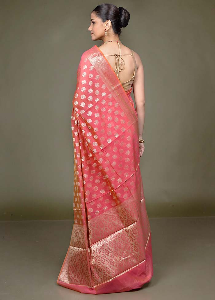 Pink Kora Silk Saree With Blouse Piece - Image 3