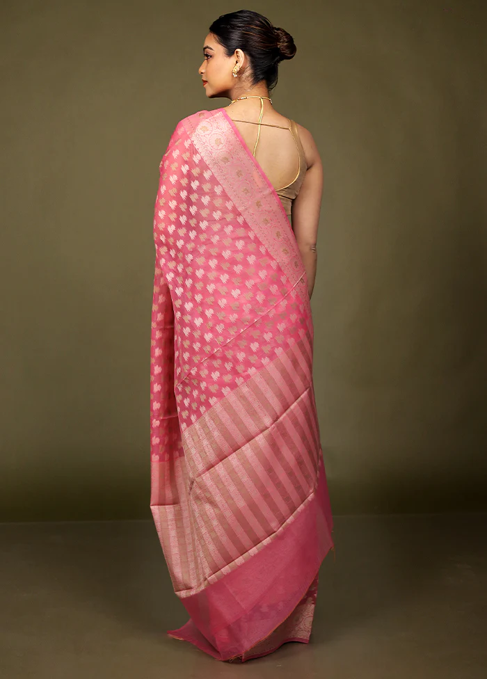Pink Kora Silk Saree With Blouse Piece - Image 3