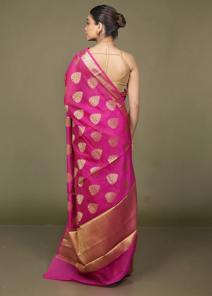 Pink Kora Silk Saree With Blouse Piece - Image 3