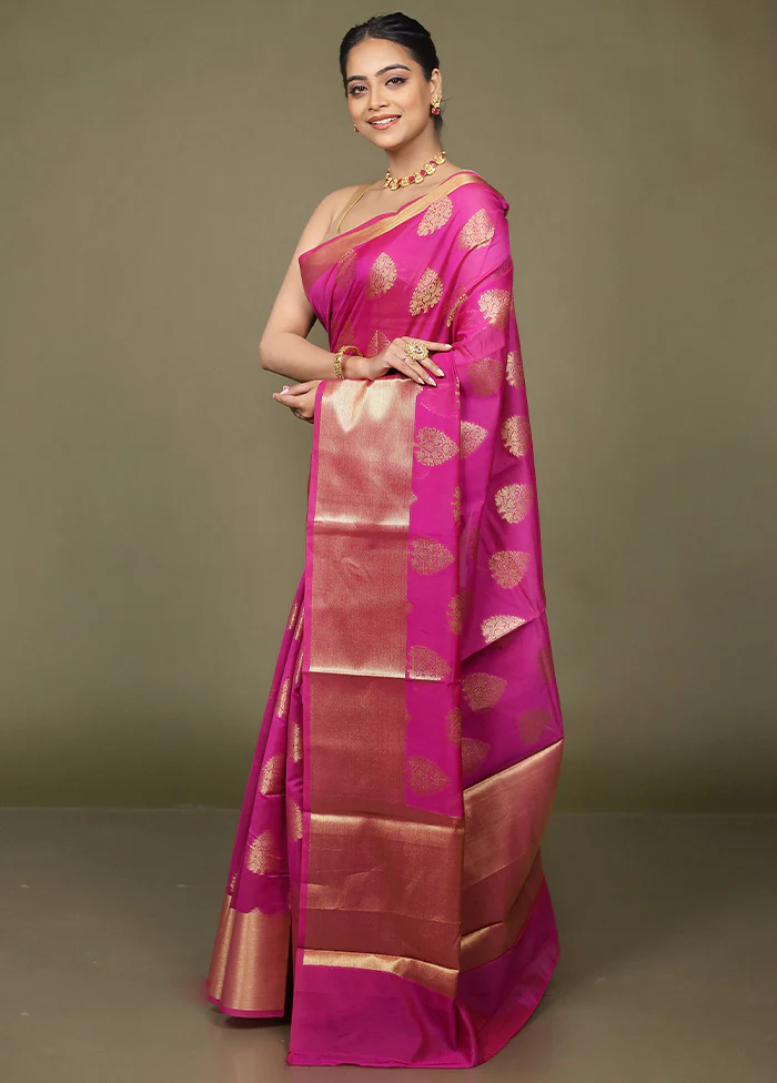 Pink Kora Silk Saree With Blouse Piece - Image 4