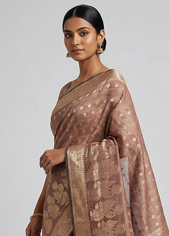 Pink Kora Silk Saree With Blouse Piece - Image 2