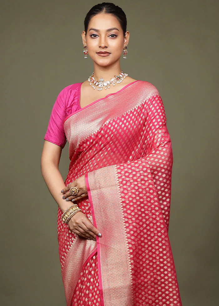Pink Kora Silk Saree With Blouse Piece