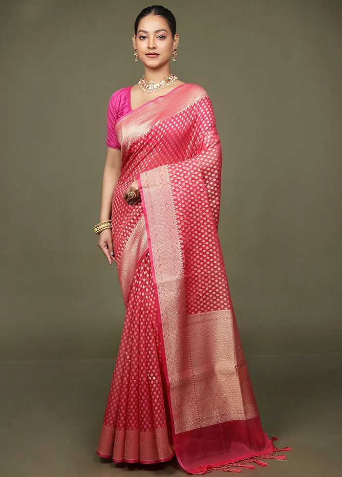 Pink Kora Silk Saree With Blouse Piece - Image 2