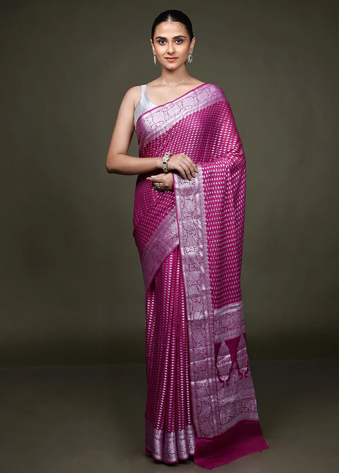 Pink Kora Silk Saree With Blouse Piece - Image 2