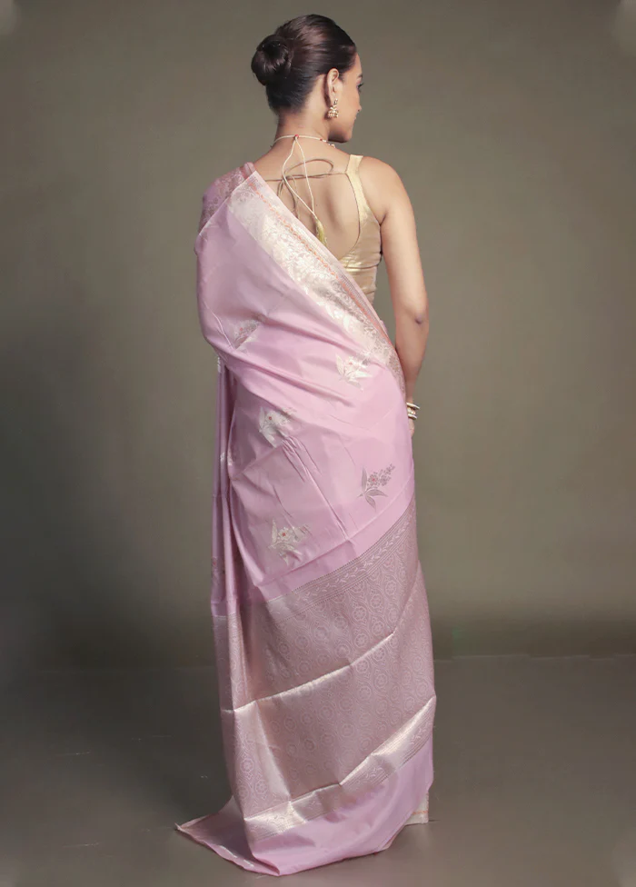 Pink Kora Silk Saree With Blouse Piece - Image 3