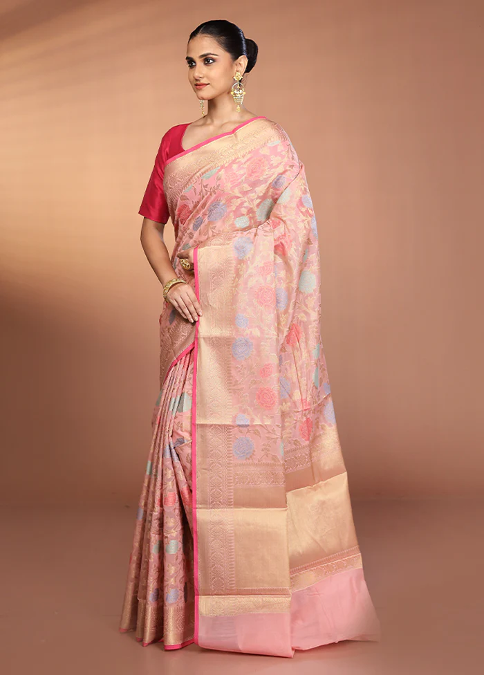 Pink Kora Silk Saree With Blouse Piece - Image 4