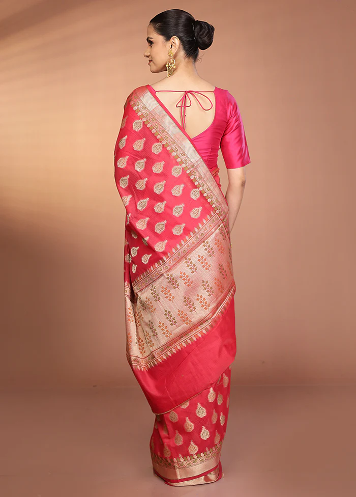 Pink Kora Silk Saree With Blouse Piece - Image 3