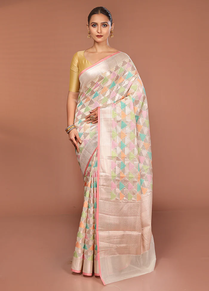 Pink Kora Silk Saree With Blouse Piece - Image 2