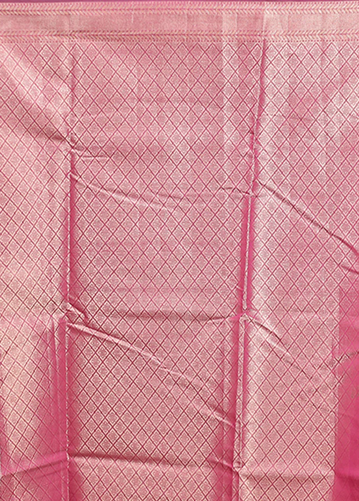 Pink Kora Silk Saree With Blouse Piece - Image 5