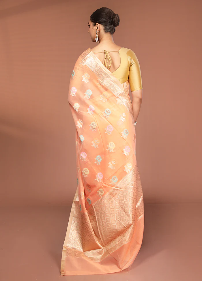 Pink Kora Silk Saree With Blouse Piece - Image 3