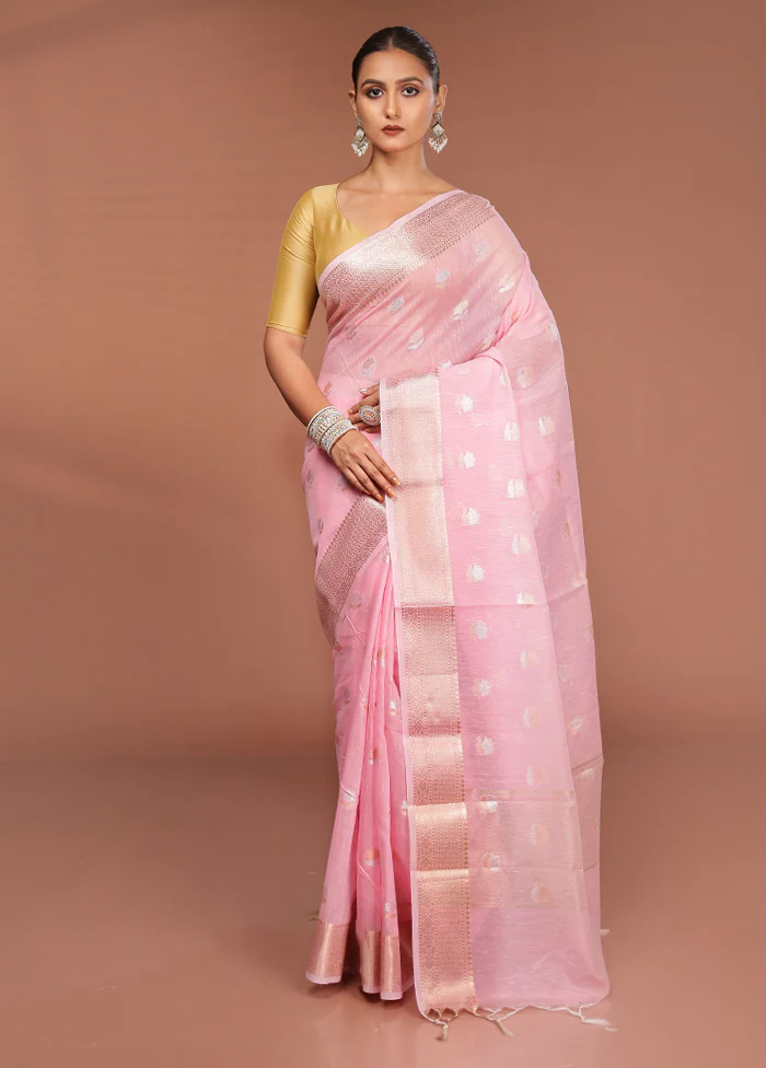 Pink Kora Silk Saree With Blouse Piece - Image 2