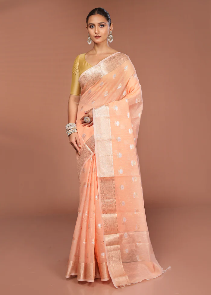 Pink Kora Silk Saree With Blouse Piece - Image 2