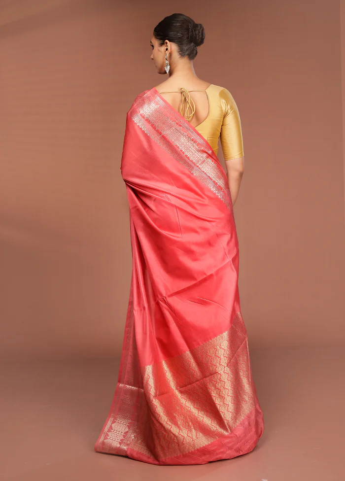 Pink Kora Silk Saree With Blouse Piece - Image 3