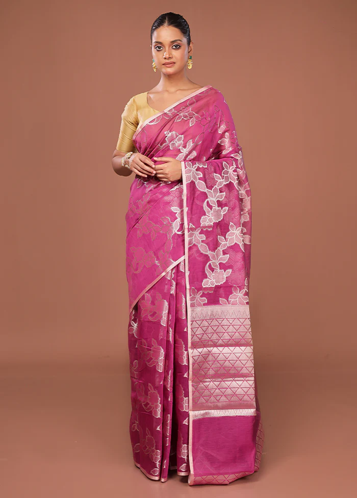 Pink Kora Silk Saree With Blouse Piece - Image 2