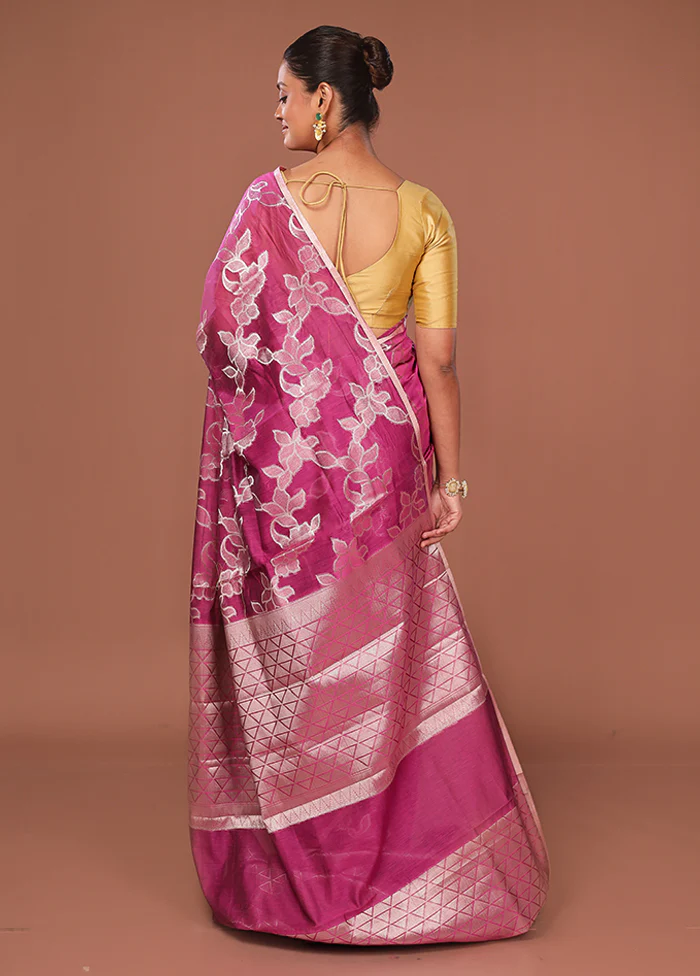 Pink Kora Silk Saree With Blouse Piece - Image 3