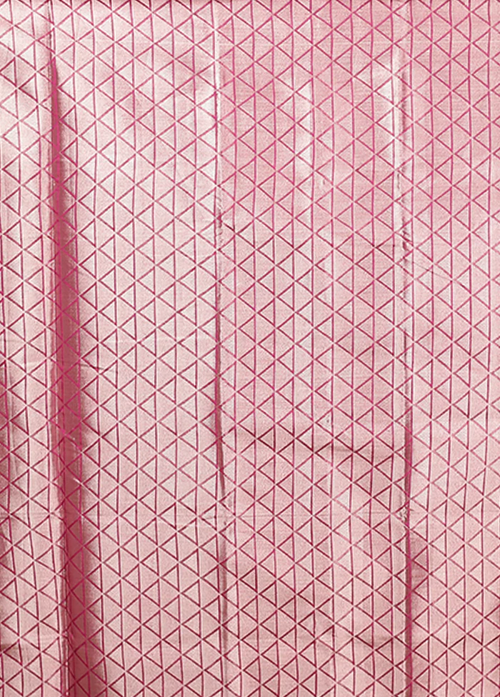 Pink Kora Silk Saree With Blouse Piece - Image 5