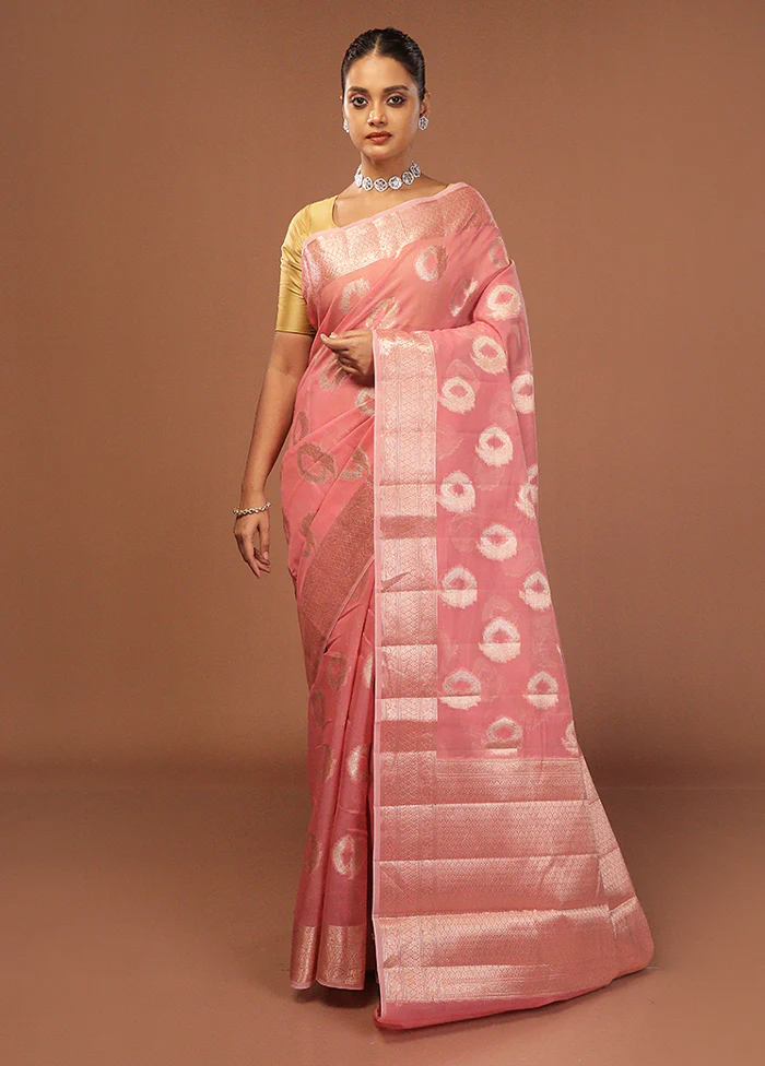 Pink Kora Silk Saree With Blouse Piece - Image 2
