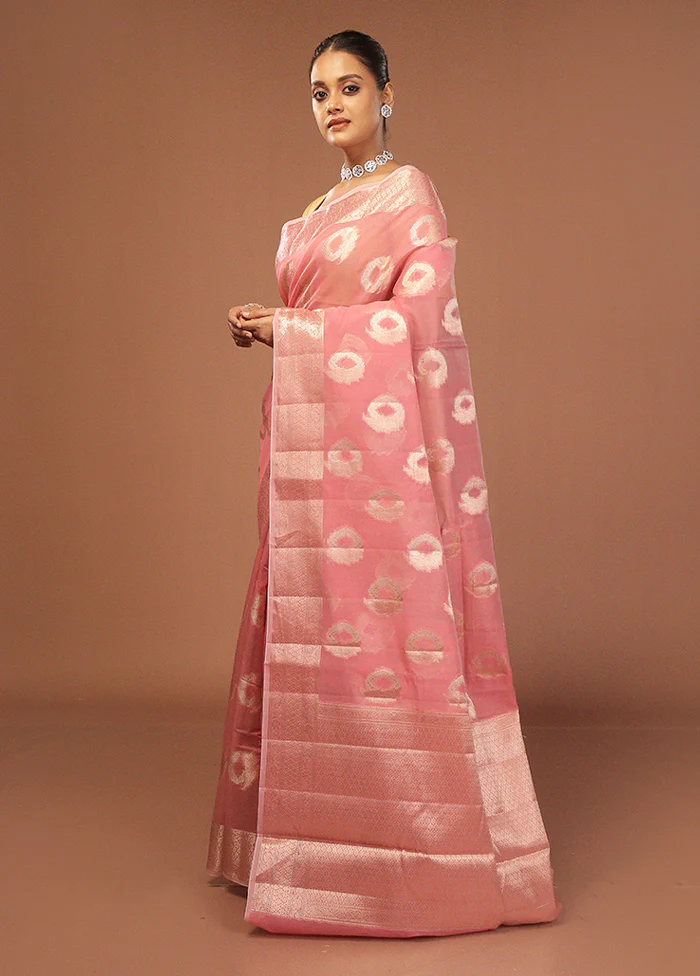 Pink Kora Silk Saree With Blouse Piece - Image 4