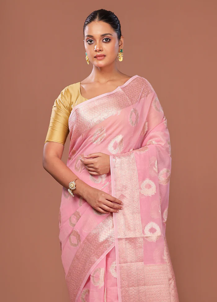 Pink Kora Silk Saree With Blouse Piece