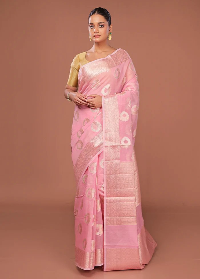Pink Kora Silk Saree With Blouse Piece - Image 2
