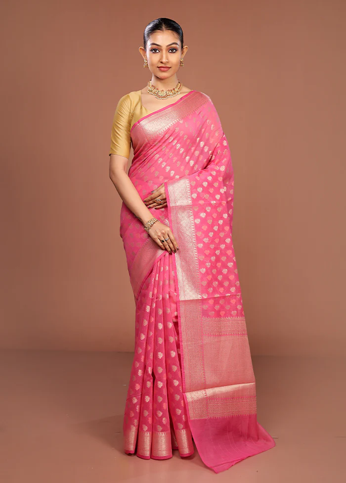 Pink Kora Silk Saree With Blouse Piece - Image 2