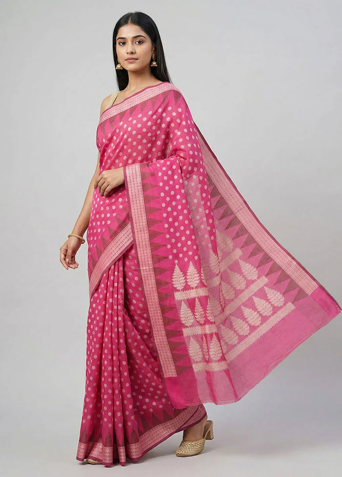 Pink Kora Silk Saree With Blouse Piece