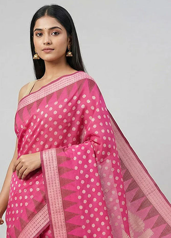 Pink Kora Silk Saree With Blouse Piece - Image 2