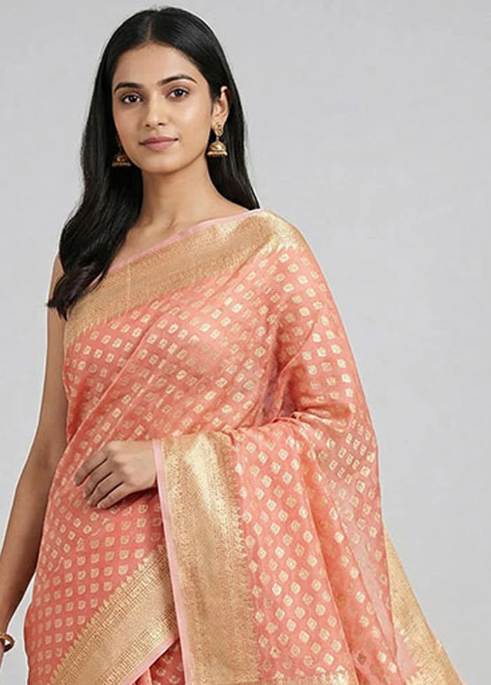 Pink Kora Silk Saree With Blouse Piece - Image 2
