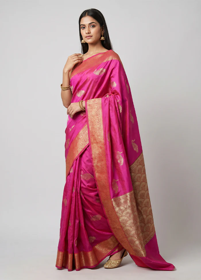 Pink Kora Silk Saree With Blouse Piece