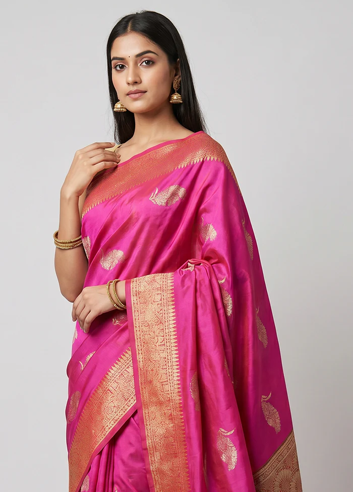 Pink Kora Silk Saree With Blouse Piece - Image 2