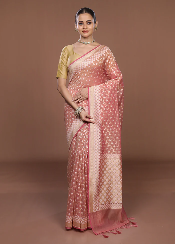 Pink Kora Silk Saree With Blouse Piece - Image 2