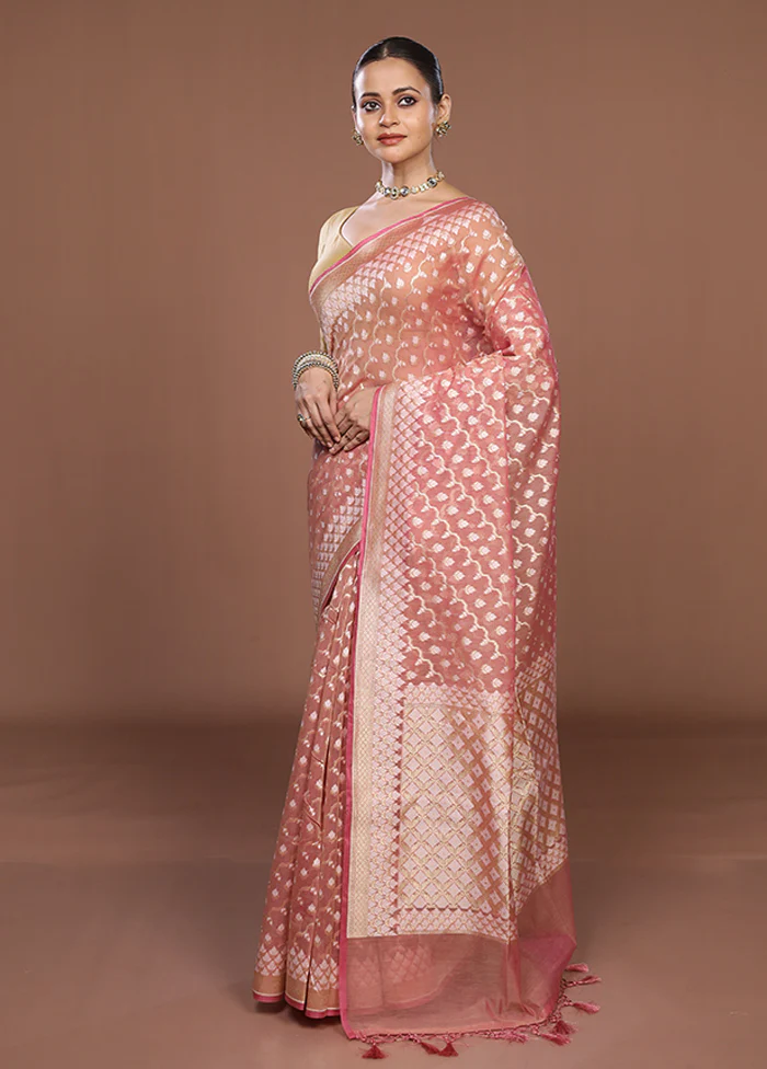 Pink Kora Silk Saree With Blouse Piece - Image 4