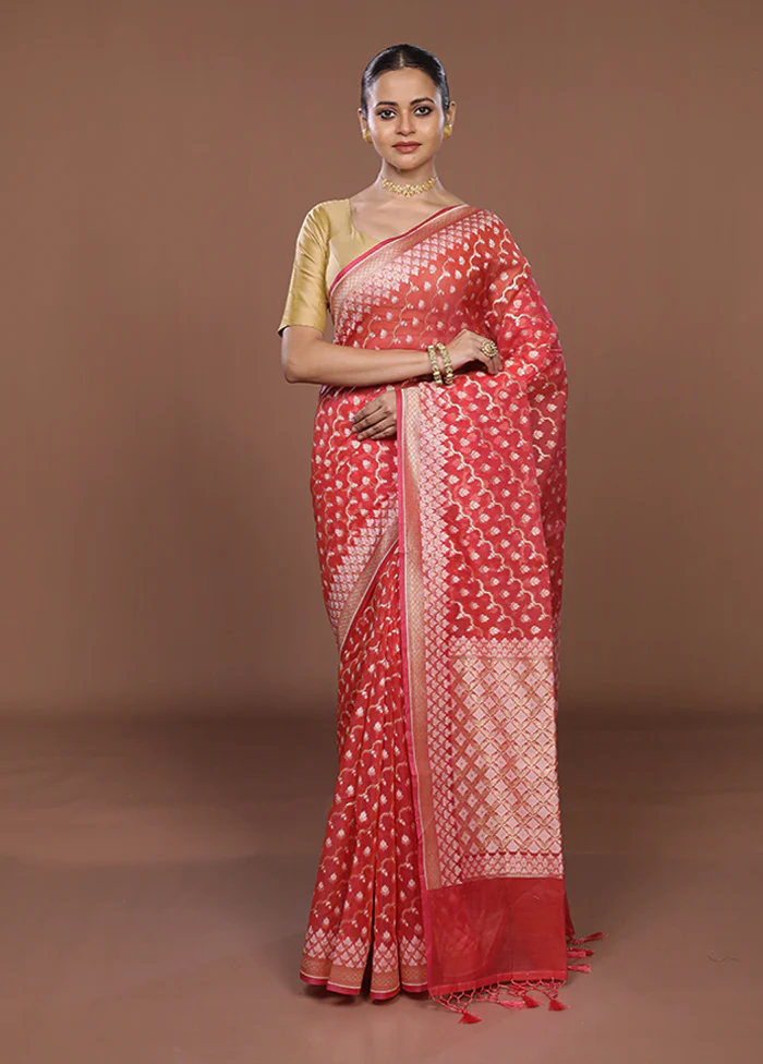 Pink Kora Silk Saree With Blouse Piece - Image 2