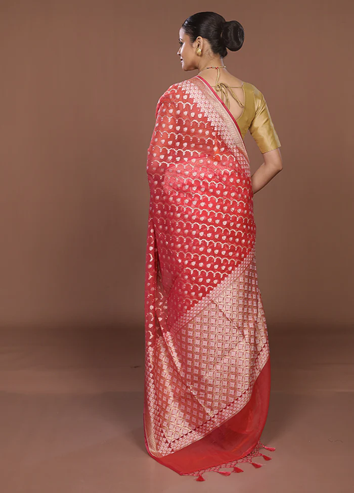 Pink Kora Silk Saree With Blouse Piece - Image 3