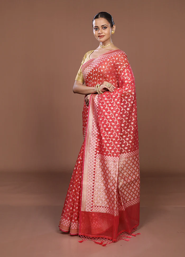 Pink Kora Silk Saree With Blouse Piece - Image 4